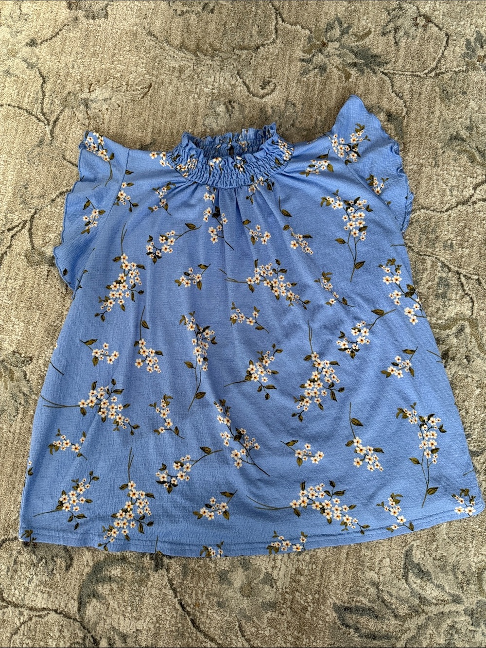 MELLODAY Blue Floral Smocked Neck Blouse